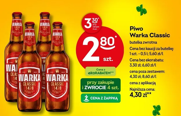 Piwo Warka Classic butelka zwrotna promocja w Żabka