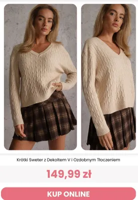 Krótki sweter z dekoltem V i ozdobnym tłoczeniem Renee promocja w Renee