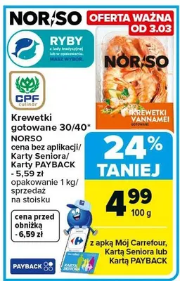 Krewetki gotowane 30/40 promocja w Carrefour Market