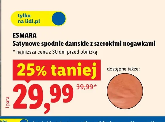 Satynowe spodnie damskie z szerokimi nogawkami Esmara promocja w Lidl