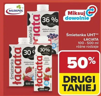 Śmietanka UHT łaciata różne rodzaje promocja w Carrefour Market