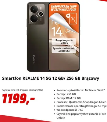 Smartfon Realme 14 5 g 12GB/256GB Brązowy promocja w Media Markt