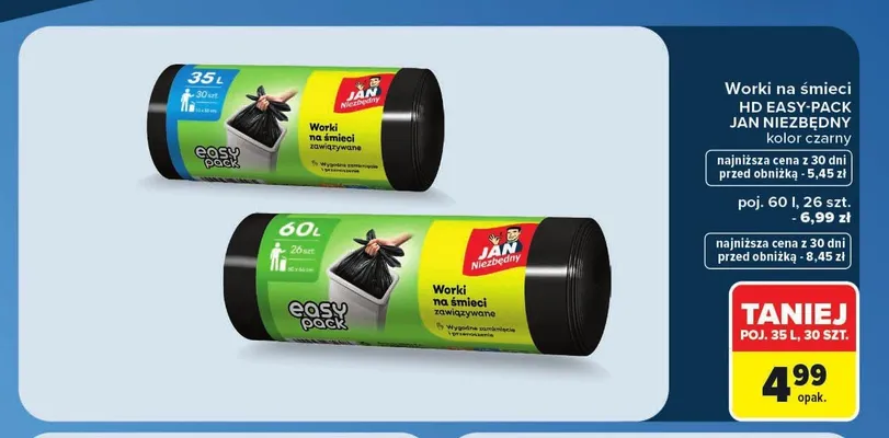 Worki na śmieci Jan Niezbędny Easy-Pack 60 l promocja w Carrefour