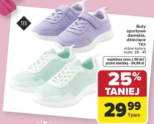 Buty sportowe damskie, dziecięce TEX różne kolory promocja w Carrefour