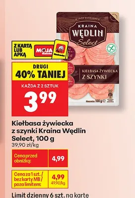 Kiełbasa żywiecka z szynki Kraina Wędlin Select promocja w Biedronka