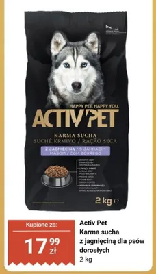 Karma sucha z jagnięciną dla psów dorosłych Activ Pet promocja w Biedronka