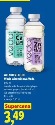 Woda witaminowa Veda mandarynka-brzoskwinia-cytryna Allnutrition promocja w Lidl