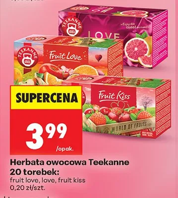 Herbata owocowa Teekanne 20 torebek: fruit love, love, fruit kiss promocja w Biedronka