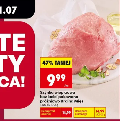 Szynka wieprzowa bez kości pakowana próżniowo Kraina Mięs promocja w Biedronka