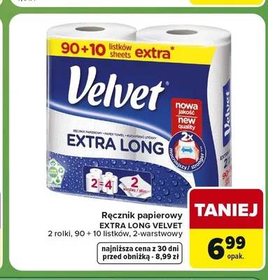 Ręcznik papierowy Velvet Extra Long 2-pak promocja w Carrefour Express