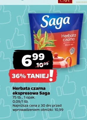 Herbata czarna ekspresowa Saga promocja w Netto