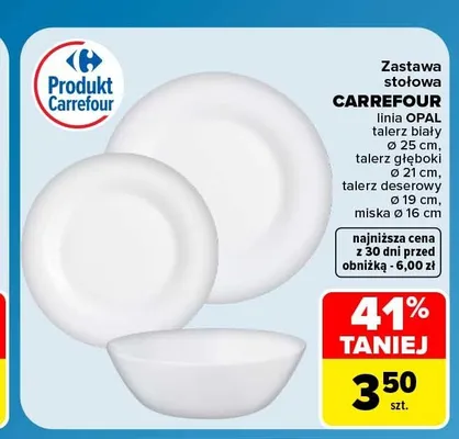 Talerz biały Carrefour Opal 25 cm promocja w Carrefour