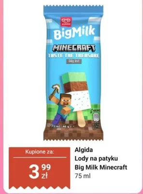 Lody na patyku Big Milk Minecraft Algida promocja w Dino