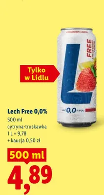 Piwo bezalkoholowe Lech Free 0,0% cytryna-truskawka promocja w Lidl