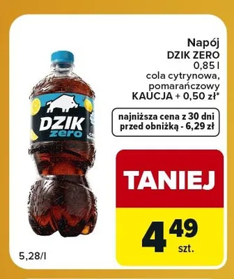 Napój Dzik Zero pomarańczowy promocja w Carrefour Express