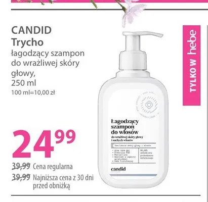 Szampon łagodzący do wrażliwej skóry głowy CANDID Trycho promocja w Hebe