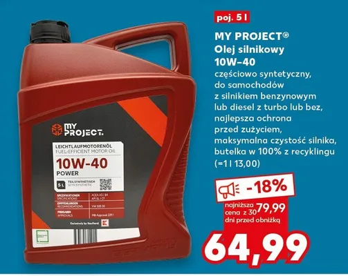 Olej silnikowy 10W-40 częściowo syntetyczny promocja w Kaufland