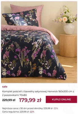 Komplet pościeli z bawełny satynowej Henwick 160x200 cm z 2 poszewkami 70x80 Home & You promocja w home&you