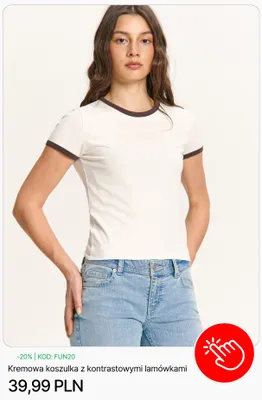 Kremowa koszulka z kontrastowymi lamówkami Cropp promocja w Cropp
