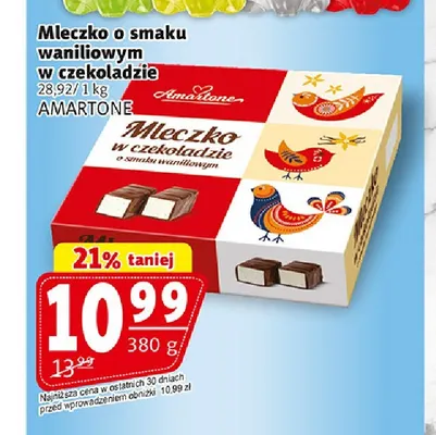 Mleczko o smaku waniliowym w czekoladzie Amartone promocja w Prim Market