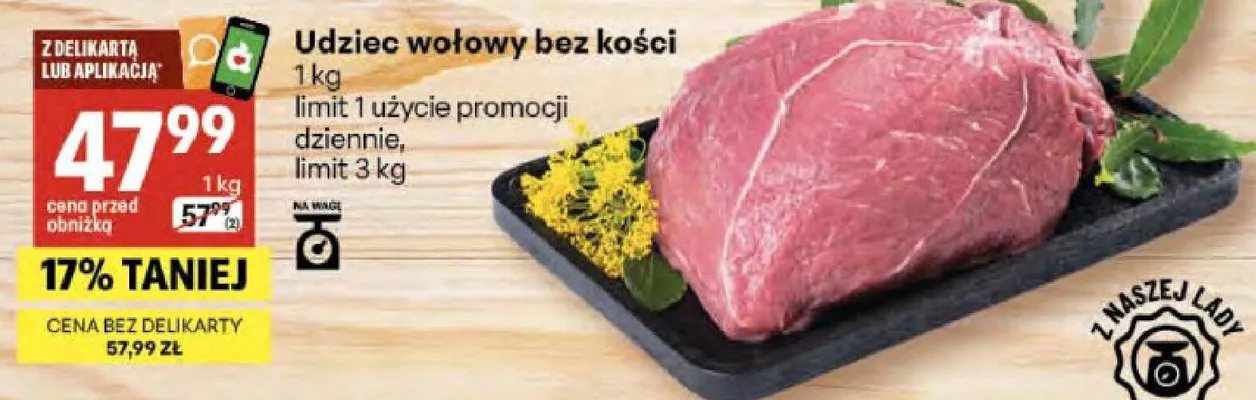Udziec wołowy bez kości promocja w Delikatesy Centrum