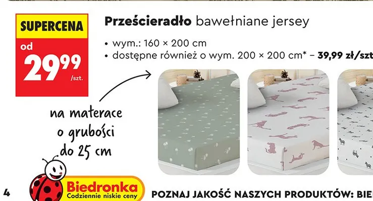 Prześcieradło bawełniane jersey 160x200 cm promocja w Biedronka