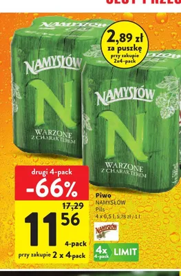 Piwo Namysłów Pils 4-pak promocja w Intermarche
