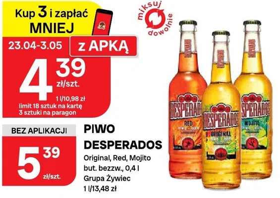 Piwo Desperados Original, Red, Mojito promocja w Chorten