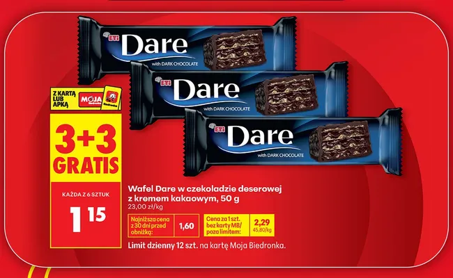 Wafel ETi Dare w czekoladzie deserowej z kremem kakaowym promocja w Biedronka