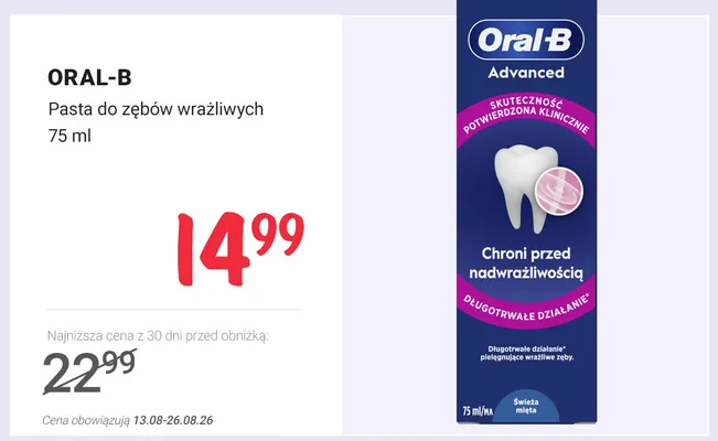 Pasta do zębów wrażliwych Oral-B Advanced promocja w Rossmann