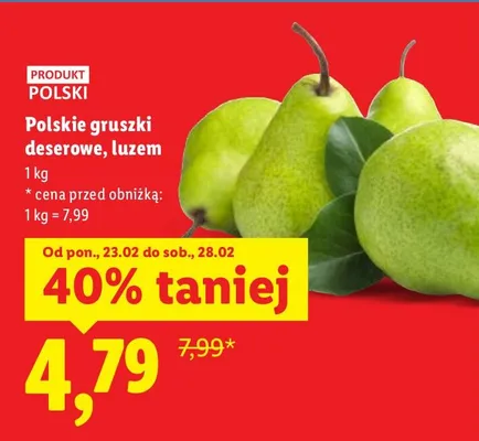 Gruszki deserowe polskie luzem promocja w Lidl