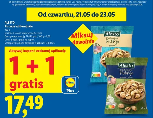 Pistacje kalifornijskie prażone i solone ALESTO promocja w Lidl