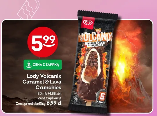 Lody Volcanix Caramel & Lava Crunchies promocja w Żabka
