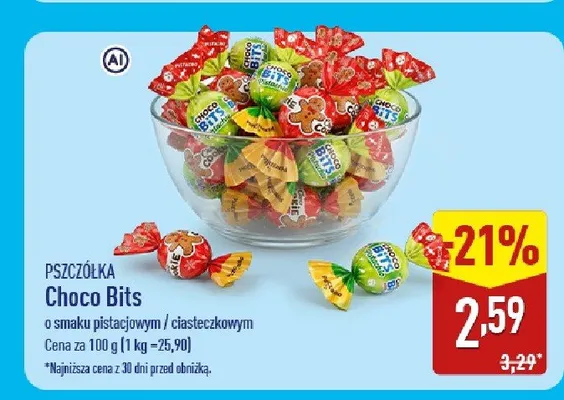 Cukierki Choco Bits o smaku ciasteczkowym Pszczółka promocja w Aldi