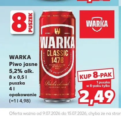 Piwo Warka Classic 8-pak promocja w Kaufland