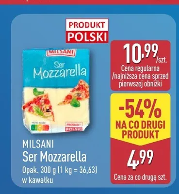 Ser Mozzarella Milsani w kawałku promocja w Aldi