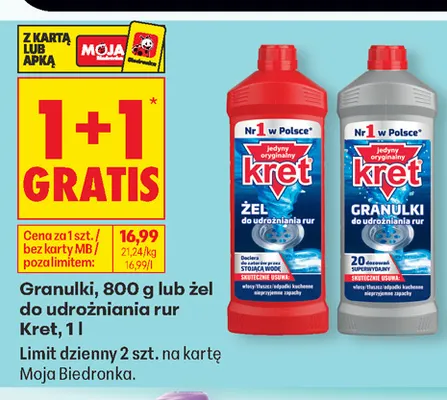 Granulki do udrożniania rur Kret promocja w Biedronka