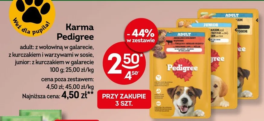 Karma adult: z wołowiną w galarecie, z kurczakiem i warzywami w sosie, junior: z kurczakiem w galarecie promocja w Żabka