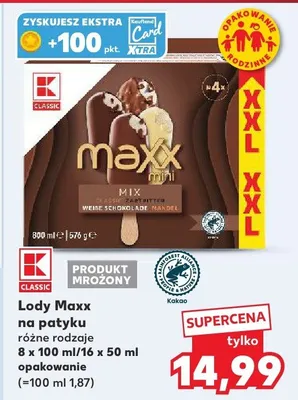 Lody Maxx mini Mix na patyku K Classic promocja w Kaufland