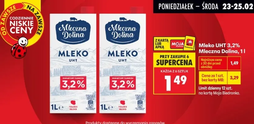 Mleko UHT 3,2% promocja w Biedronka
