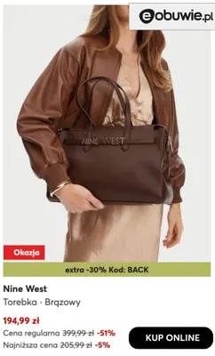Torebka Nine West brązowa promocja w eobuwie.pl