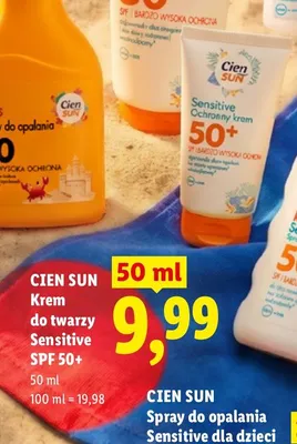 Krem do twarzy Sensitive Cien Sun SPF 50+ promocja w Lidl