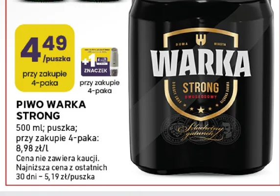 Piwo Warka Strong 4-pak 500ml promocja w Stokrotka