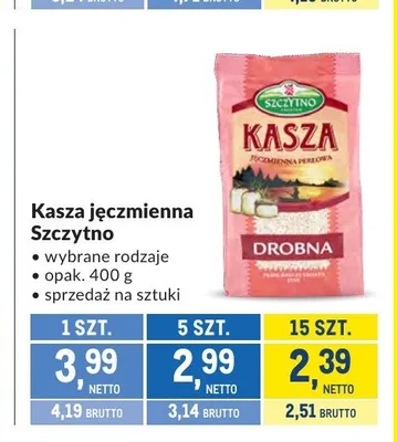 Kasza jęczmienna Szczytno promocja w Makro