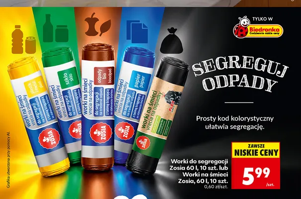 Worki na śmieci Zosia 60 l promocja w Biedronka