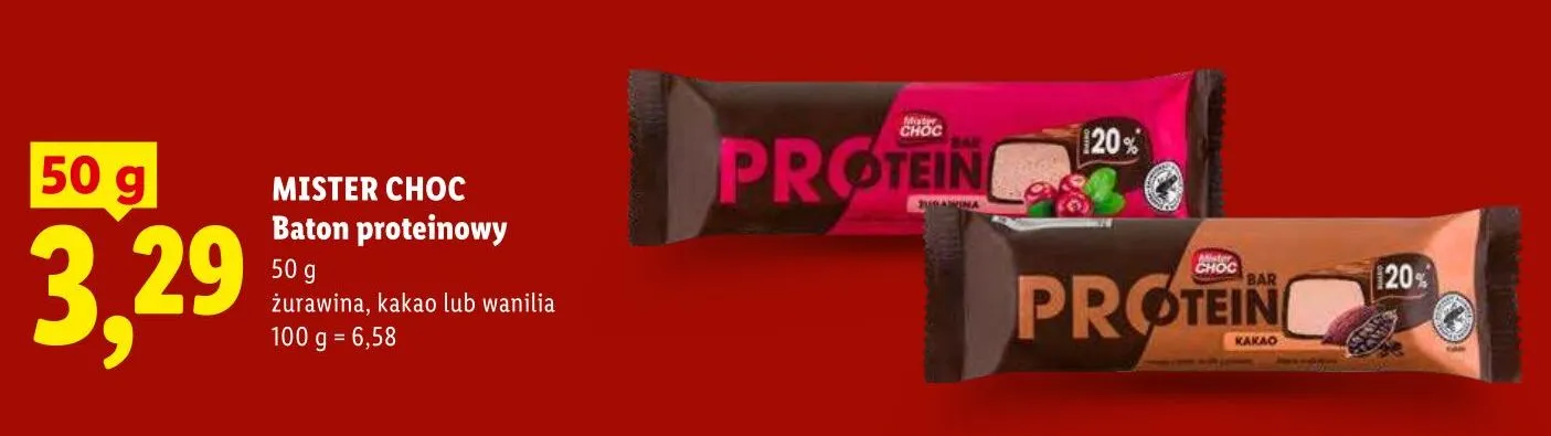 Baton proteinowy żurawinowy Mister Choc promocja w Lidl