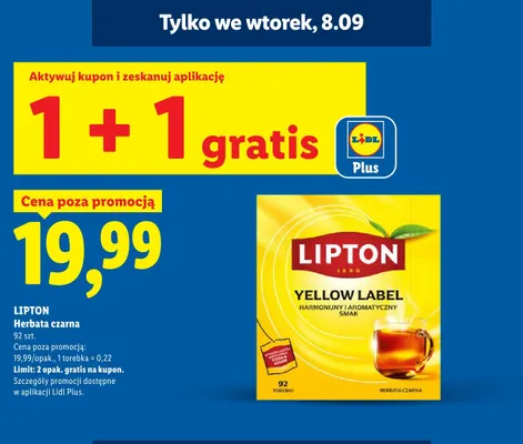 Herbata czarna Lipton Yellow Label promocja w Lidl