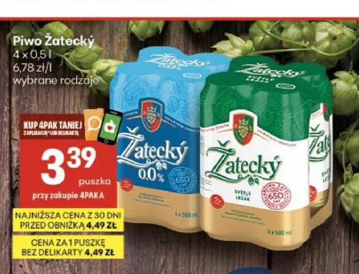 Piwo Žatecký Světlý Ležák 4-pak promocja w Delikatesy Centrum