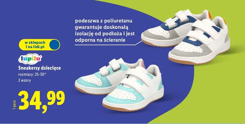 Buty sneakersy dziecięce, 2 wzory promocja w Lidl