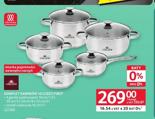 Komplet garnków Gerlach First 10 części promocja w Selgros